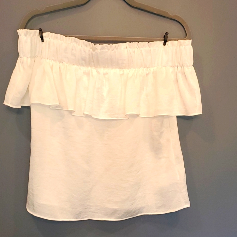 Express off Shoulder Ruffle Off white Top Size: S